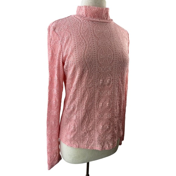 Anthropologie Daily Practice Linden Lace Mock Neck Top Pink Women's Size Medium - Picture 4 of 10